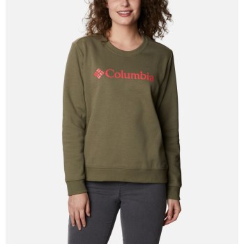 Columbia Ženske Majice S Kapuljačom - Logo Crew Top Sive Zelene | ARGU-78259